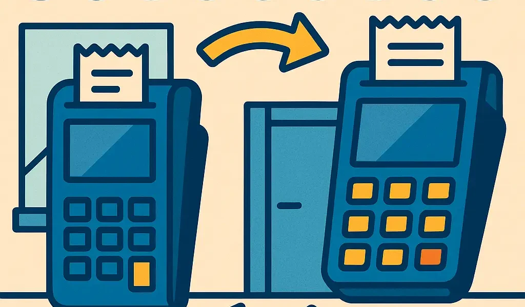 illustration depicting changing payment processing hardware