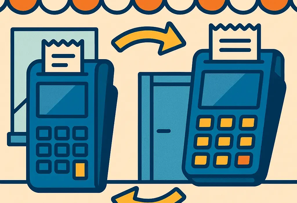 illustration depicting changing payment processing hardware